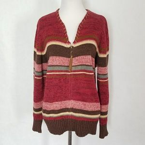 Multicolored Stripes Front Zip Cardigan